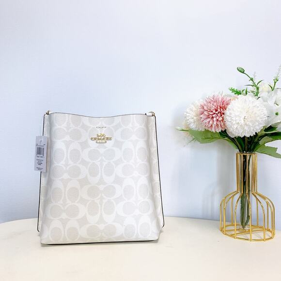 Coach CA582 Mollie Bucket Bag 22 In Signature Canvas In Gold/Chalk/Glacierwhite - Picture 2 of 8